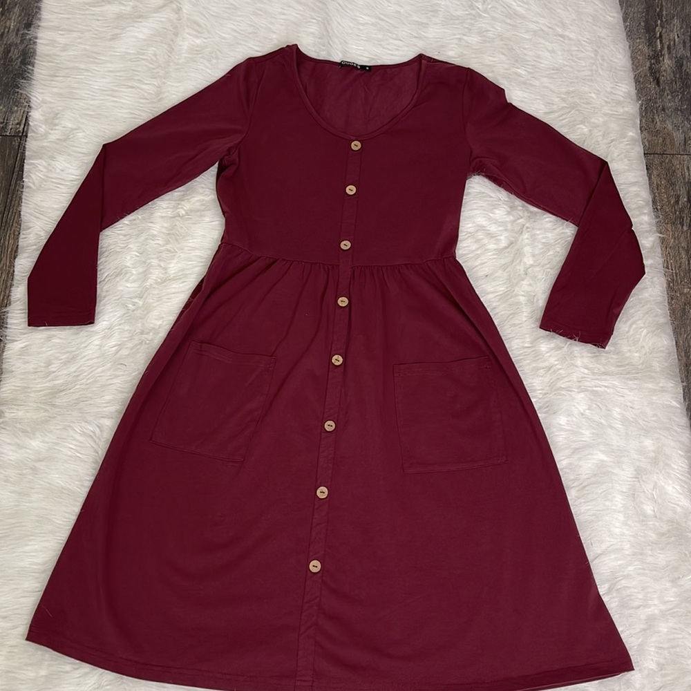 Ouges - Ouges Red Botton Dress Whit Front Packets - image 6
